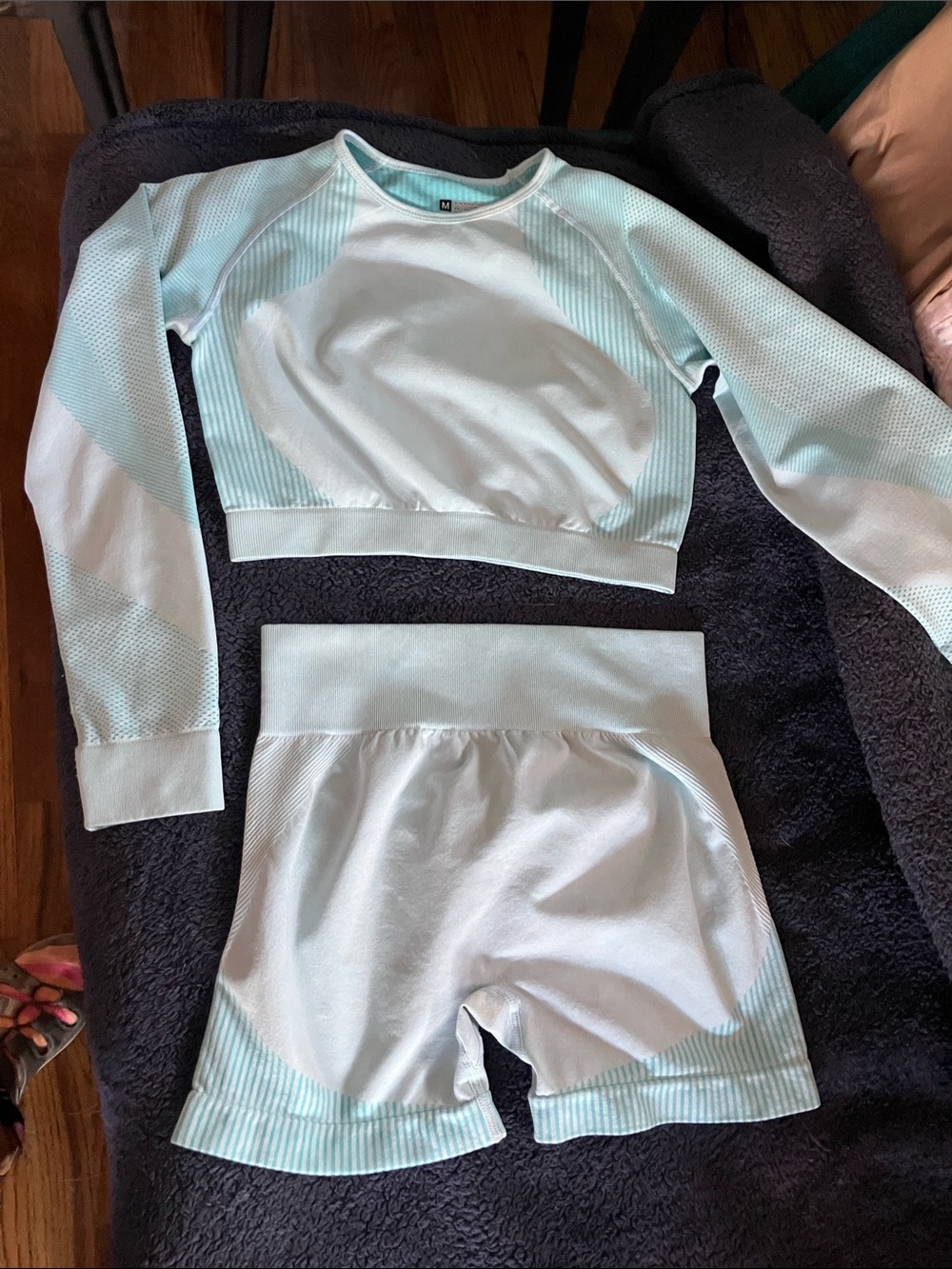 Source Unknown Mint Green Athletic Crop Top & High-Waist Shorts Set